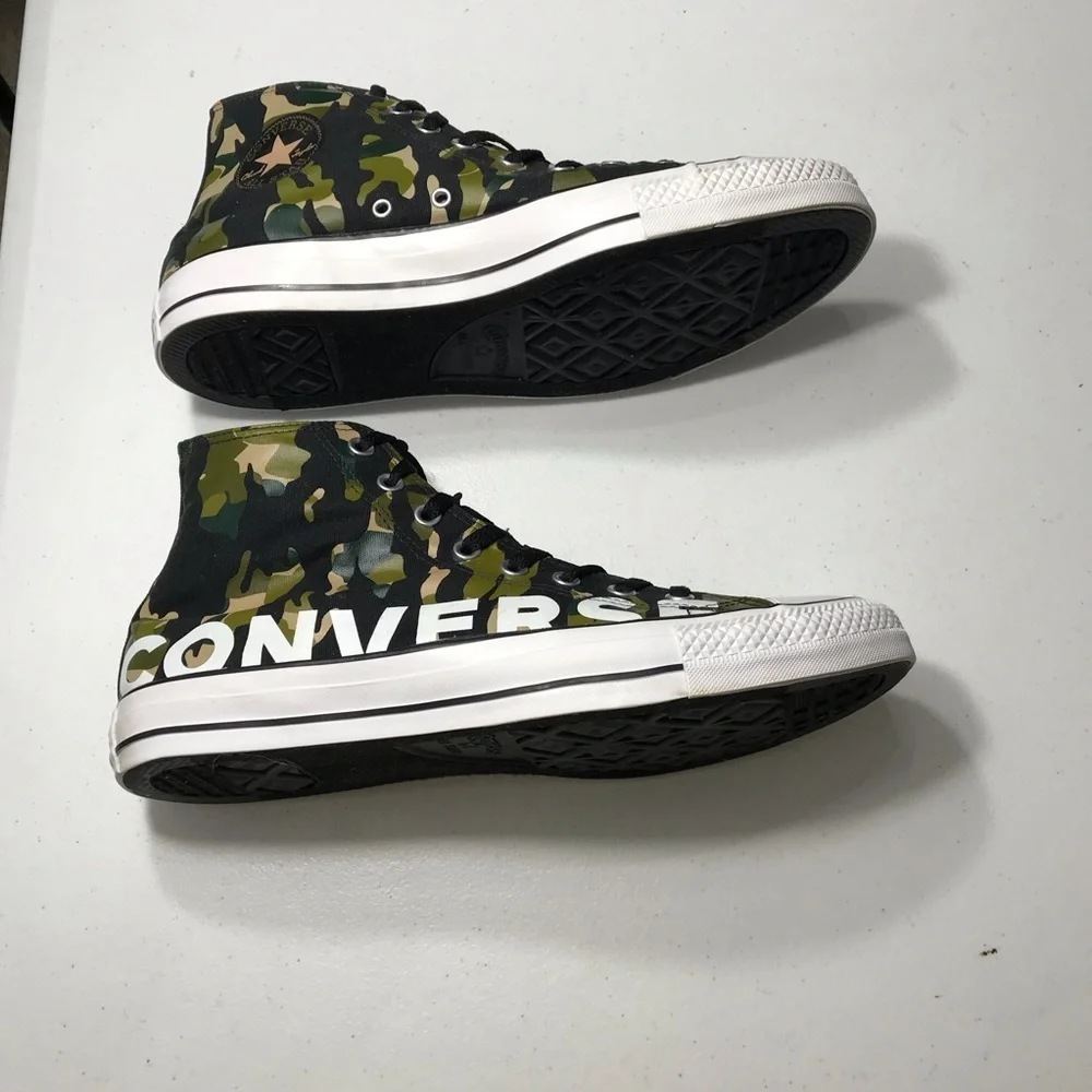 Converse Chuck Taylor All Star Black and Green Hi-Top Camouflage Sneakers Sz 12 - Picture 8 of 13